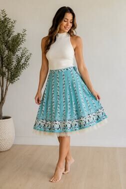 Roxy Blue Floral Sequin A-Line Skirt Women’s Size 7 Cotton Tulle Hem Boho